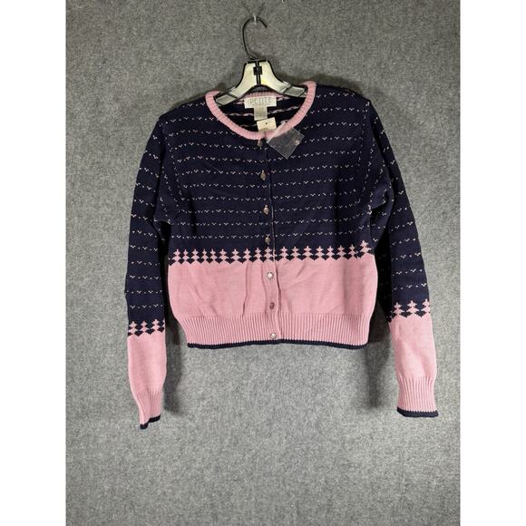 Petite Sophisticate Sweater Women M Pink Cardigan Knitted Feminine Grandmacore - Picture 1 of 6